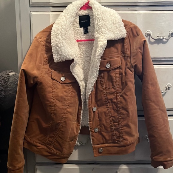 worn once forever 21 furry khaki color jacket - Picture 1 of 3